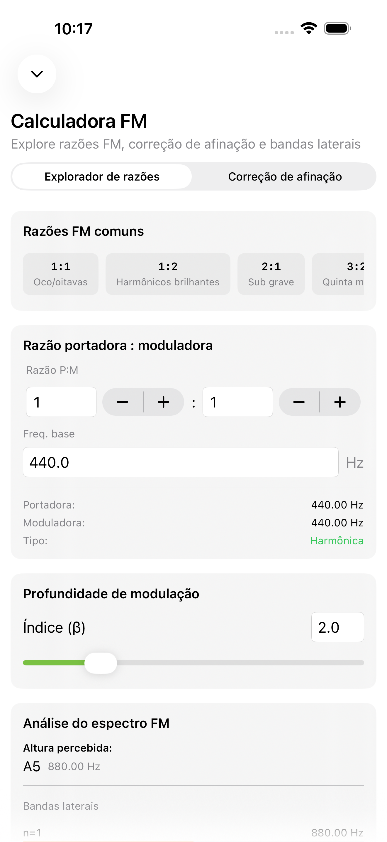 Tela calculadora FM no iPhone